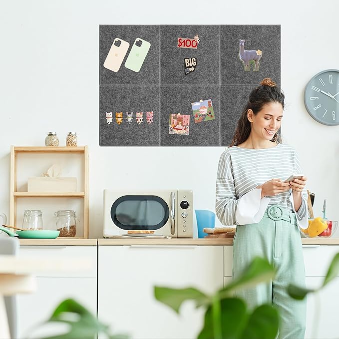 Large Cork Board for Walls, Yunihome 12 Pack 36" x 48" Felt Bulletin Board Wall Tiles for Home Kitchen School Office Wall Decor with Assorted Colors DIY Decorative Push Pins Sets