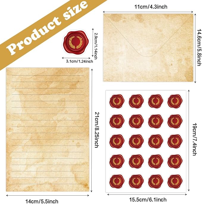 160 Packs Stationery Paper Set (50 Single-Sided Stationery Writing Papers 50 Matching Envelopes) 60 Round Dot Sticker, 10 Design Vintage Airmail Stationary Kit Letter Paper,5.5 x 8.25 Inch.