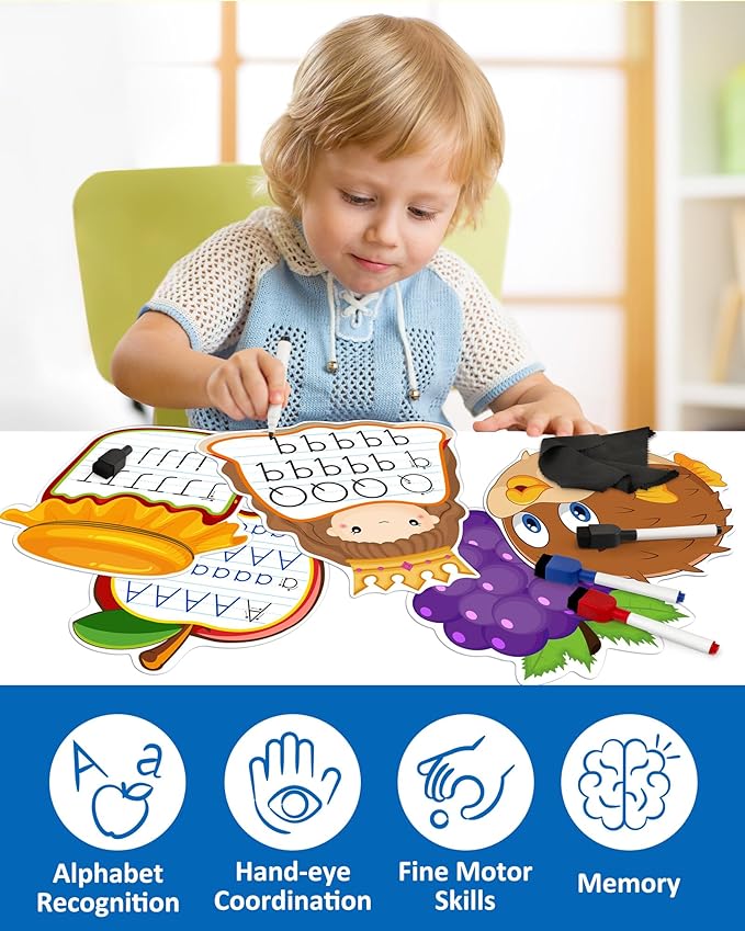 Coogam Educational Handwriting Practice Flashcards, Dry-Erase Alphabet Writing Activities, Letters Tracing Learning Autism Toy Gift for Pre-K Homeschool 1st Grade Kids Age 3-6