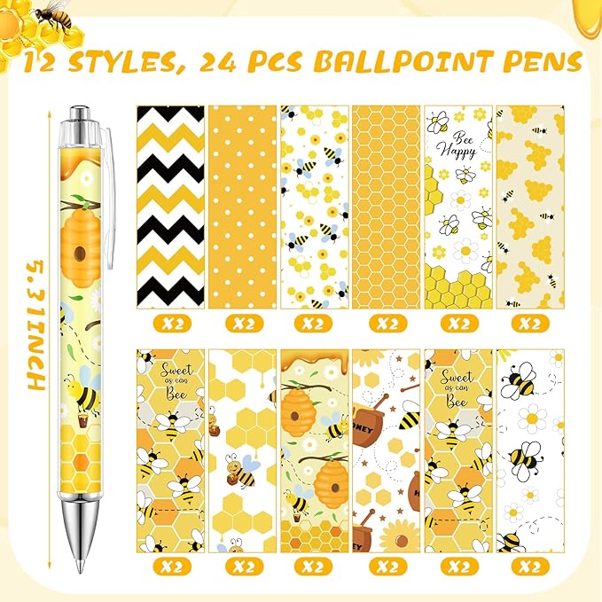 48 Pcs Bee Sticky Notes with Pens Bee Theme Stationery Set Cute Note Pads Adesive Memo Notes Honey Pattern Black Ink Ballpoint Pens for School Office Home Supplies Students Teachers Christmas