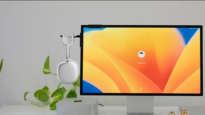 【1PACK Clamp-On Monitor Headphone Stand – Adjustable Headset Holder with 360° Rotating Hook, Silicone Protection, Space-Saving Desk Organizer for Office, Gaming & Study YA-C (White)