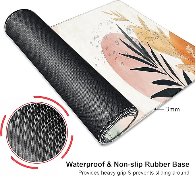 Vintage Cute Boho Large Mouse Pad, Desk Mat Computer Keyboard Pad Non-Slip Rubber Base Waterproof with Stitched Edges for Laptop Gaming, Office & Home 31.5 x 11.8 Inch
