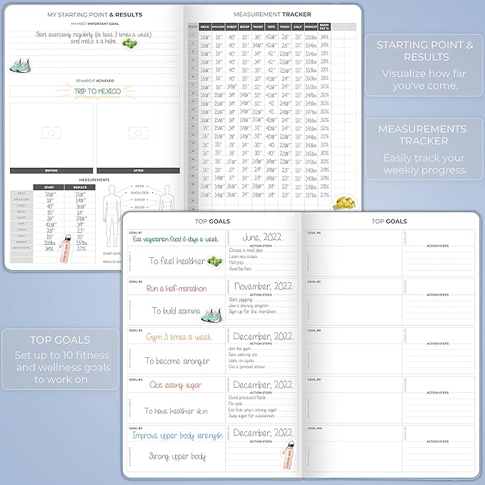 Clever Fox Fitness Journal PRO – Daily Workout Planner with Meal Planner & Habit Tracker – Gym Exercise Log Book for Women & Men – Fitness Planner Notebook – Lasts 6 Months, 7x10” - Light Blue