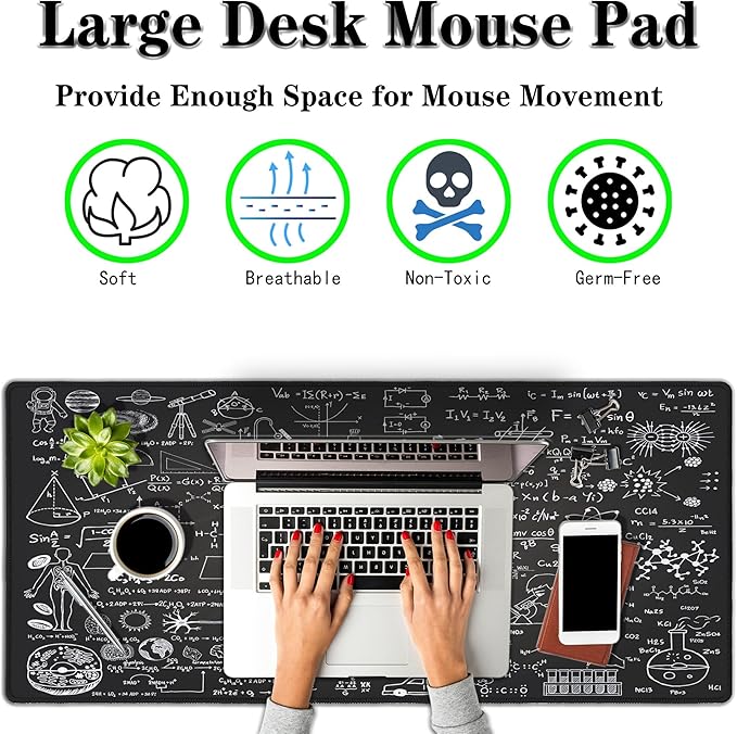 Large Mouse Mat Black Gaming Mousepad, Oversized Mouse Pads Long Desk Pad, Desktop Computer Pad Waterproof Non-Slip Rubber Base, 35.4 X 15.7 inch for Work/Game/Office/Home Science Formulas