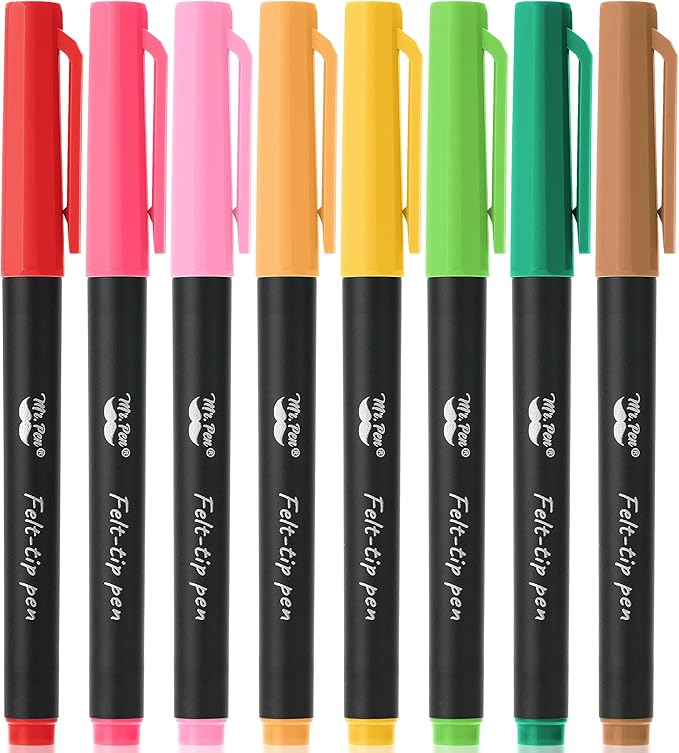 Mr. Pen- Felt Tip Pens, 8 Pack, 0.7mm Colorful Felt Pens, No Smear, Quick Dry