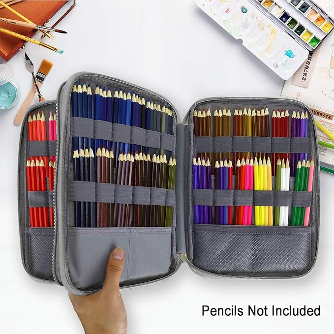 YOUSHARES 192 Slots Colored Pencil Case, Large Capacity Pencil Holder Pen Organizer Bag with Zipper for Prismacolor Watercolor Coloring Pencils, Gel Pens & Markers for Student & Artist (Black)