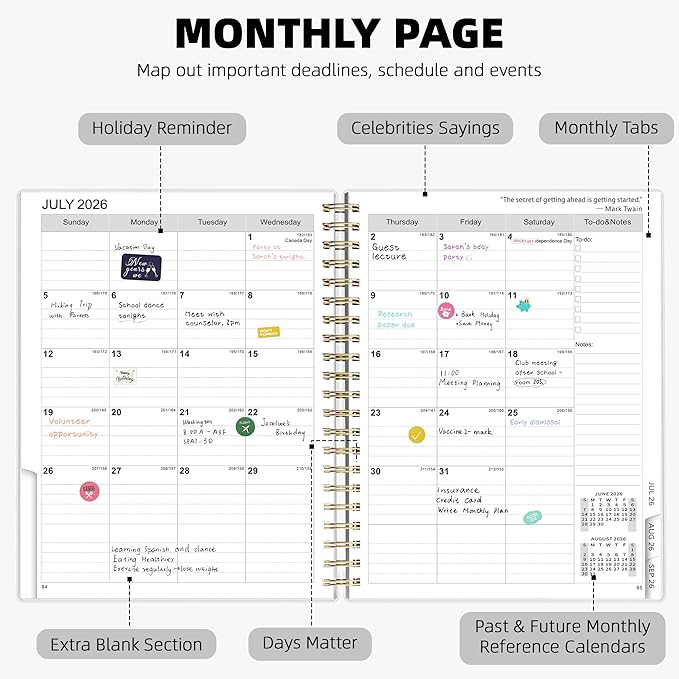 Ospelelf 2026 2027 Planner Weekly and Monthly Calendar Spiral Bound, A4 Office Supplies For Women & Men, 18 Months PVC Cover Life Planners with Stickers Polka Dots
