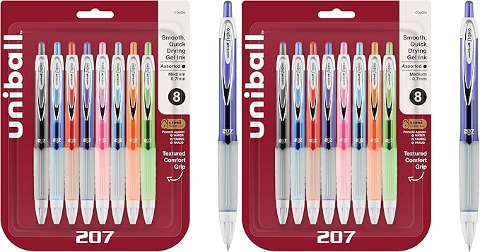 uniball 207 Fashion Retractable Gel Pens,Medium Point (0.7mm),Assorted,(Pack of 16)