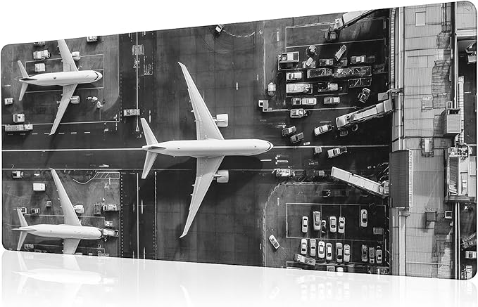 Extended Gaming Mouse Pad with Aircraft Airport Design - Large, Thick Rubber Desk Mat with Precision Locking Edge, Washable & Non-Slip Surface for Computer, Esports - Ideal Gift 31.5x11.8 in