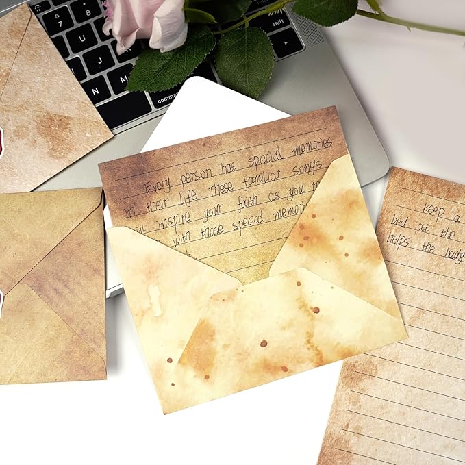 160 Pcs Stationery Paper Envelopes Set Includes 50 Lined Writing Paper & 50 Envelopes with 60 Colorful Round Dot Stickers, Vintage Letter Writing and Stationery Paper Envelopes(10Style)