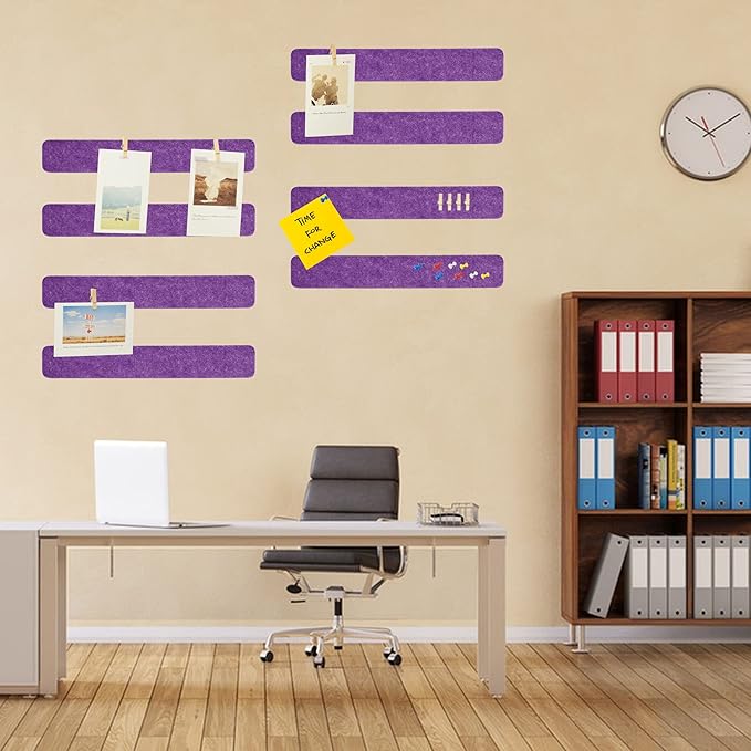 8Pcs Bulletin Board Strips, Purple Felt Pin Board Bar Strips with 50 Pushpins, Self-Adhesive Felt Cork Board Strips for Wall to Display Your Notes, Photos, Schedules, Announcements