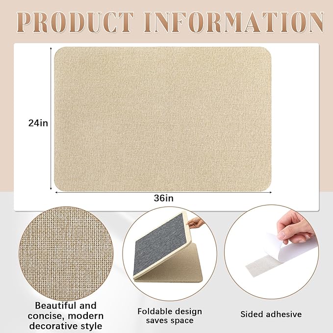 36"x 24" Linen Fabric Bulletin Board Pinboard for Walls Display Frameless Pinboard Display Notice Memory Board for Office Walls Home Kitchen Easy to Install(Brown)
