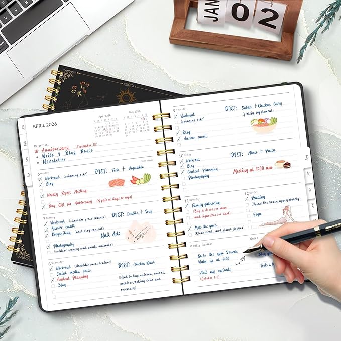 2026 Planner, A5 Weekly and Monthly Planners with Tabs, Spiral Bound Daily Calendar 2026 Planner, Agenda Organizers from Jan. to Dec., Hardcover Habit Tracker Journal 6.18" x 8.5"(Green Butterfly)