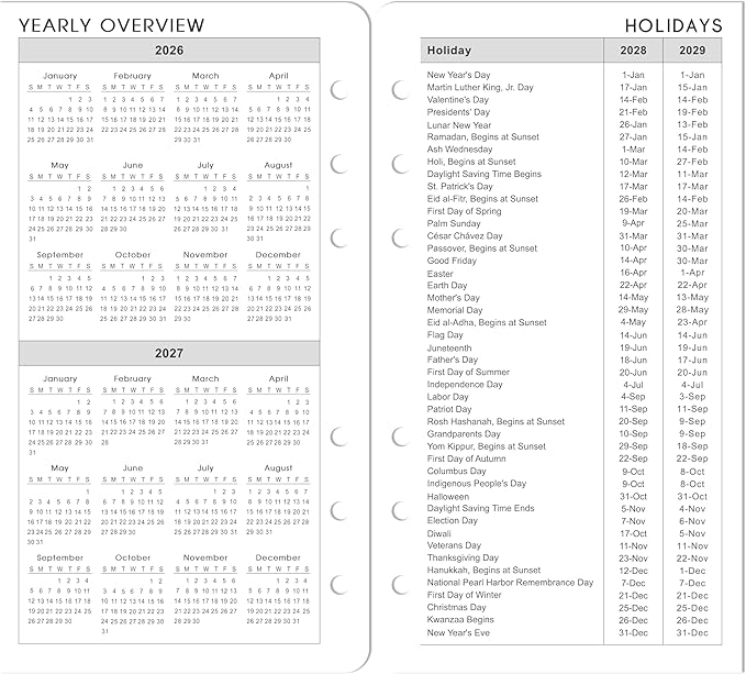 2026-2029 Monthly Planner Refill - A6 Size, Planner Inserts with 6-Hole Punched, July 2026 - June 2029, Two Pages Per Month, 2026-2029 Monthly Calendar with Tabs
