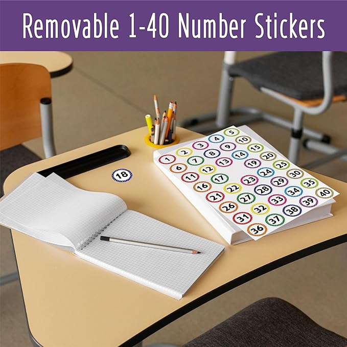 800 PCS 1-40 Number Stickers, Polka Dot Water/Oil/Tear Resistant Consecutive Number Labels, Remove Without Residue for Indoor, Outdoor, Office, Classroom, Storage, Organizing, Boxes (1”, 20 Sheets)