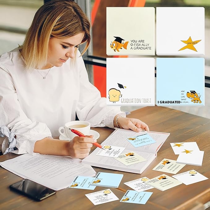 12 Packs Funny Graduation Sticky Notes Class of 2026 Congrats Grad Self-Stick Writing Memo Pads Novelty Your Did It Star Meme Stationery Supplies Master Degree PhD Gifts for College Graduates Students
