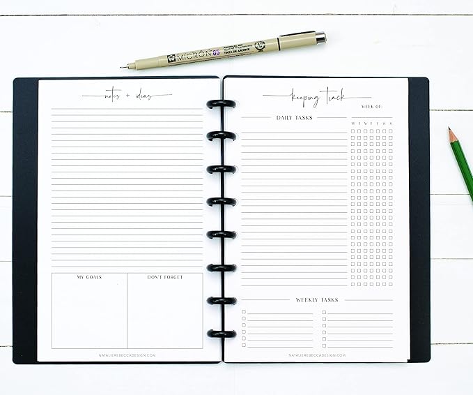 BetterNote Keeping Track Refill Pages for Discbound Notebook, Habit Tracker, Fits Disc TUL, Daily Weekly To Do, Happy Planner, ARC, Levenger Circa, Talia (Modern- 12 months, 8-Disc, 5.5"x8.5")