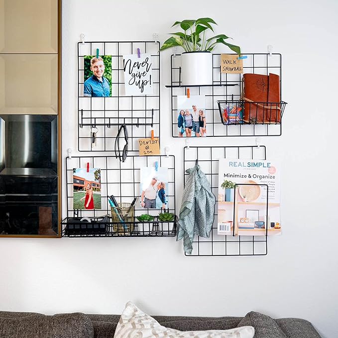 ODOXIA Wall Grid Accessories | Hanging Basket, Hooks Rack & Shelf | Wire Panel Display Shelf & Hooks | Grid Storage