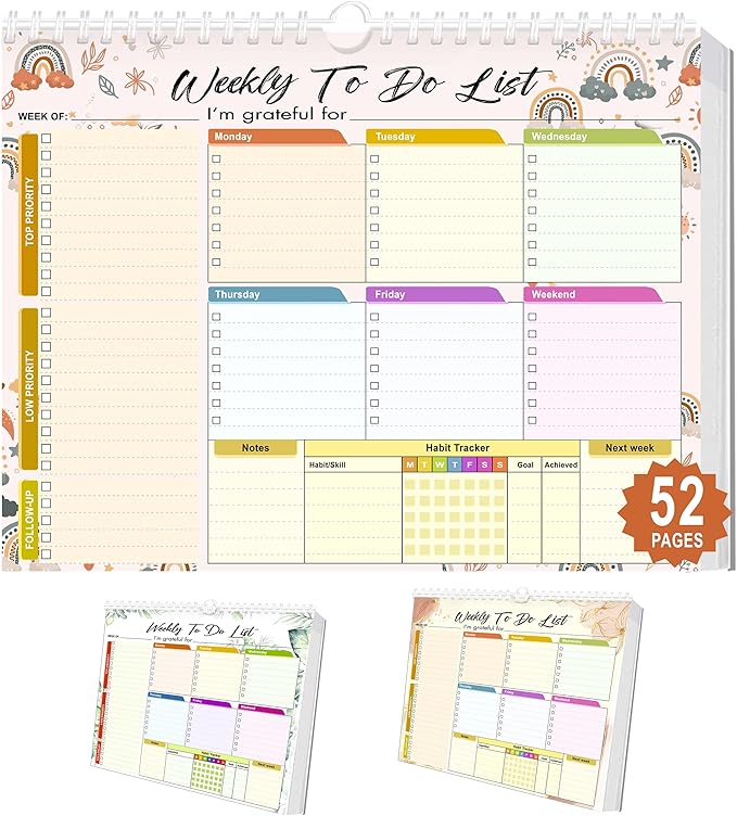 Weekly Planning To-Do-List Pad, 52 Undated Sheets for Daily To-Do Lists, Habit Tracking, Academic Scheduling, and Productivity Goals - Perfect for Work, Home, and Office Organization 8.5x11 inches