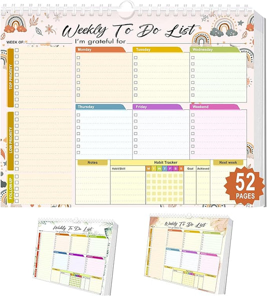 Weekly Planning To-Do-List Pad, 52 Undated Sheets for Daily To-Do Lists, Habit Tracking, Academic Scheduling, and Productivity Goals - Perfect for Work, Home, and Office Organization 8.5x11 inches