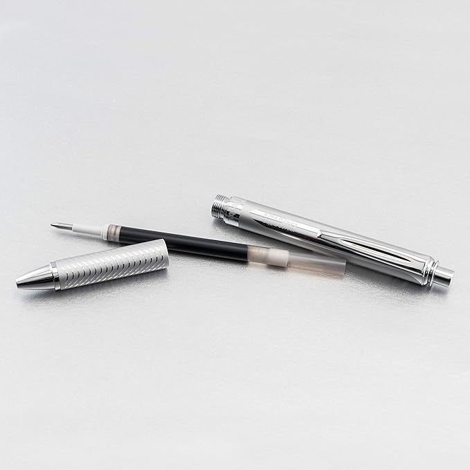 Pentel Energel Alloy Retractable Liquid Gel Pen, (0.7mm) Medium Line, Silver Barrel, Black Ink, 1 Pack (BL407BP)