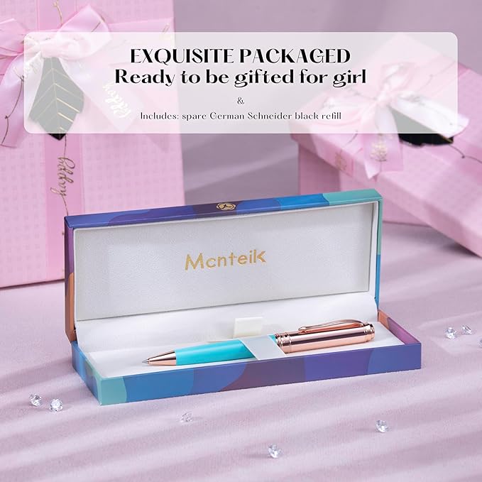Luxury Gel Pen, Top Set With 8mm Brilliant Diamond,Delicate Green Pen Lacquer,Rose Real Gold Finish, Black Ink Refill,Fancy Gift Pen For Girl, Unique, Professional, Office Pens