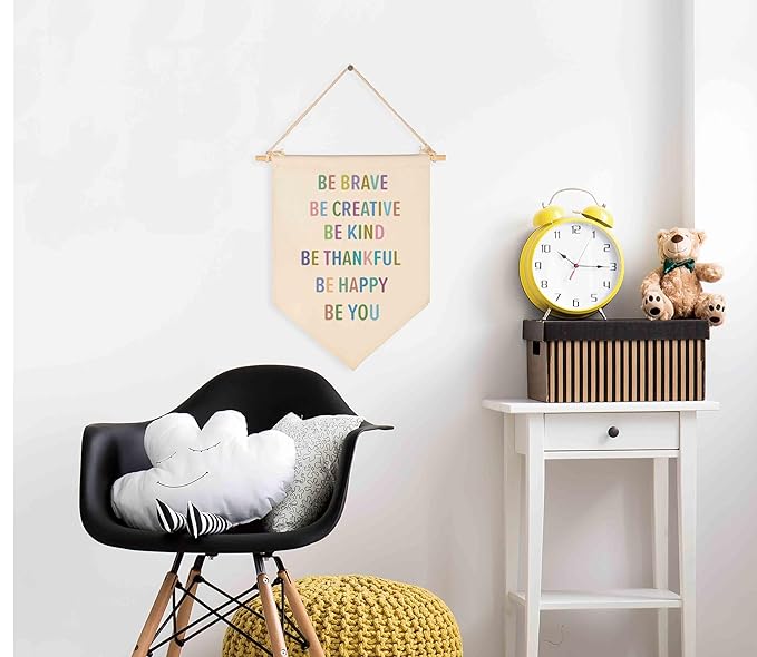 Be Brave Be Creative Be Kind Be Thankful Be Happy Be You - Canvas Hanging Flag Banner Wall Sign Decor Gift for Baby Kids Girl Boy Nursery Teen Room Front Door