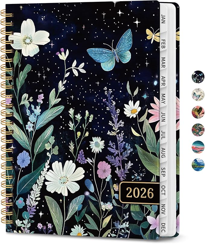 2026 Planner, Weekly and Monthly Planner for Women, January 2026 to December 2026, Pretty Hardcover 2026 Calendar Planner Book with Tabs, Inner Pocket, Spiral Bound, Perfect Office Home School Supplies -6.3" x 8.5", Celestial
