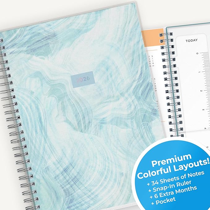 Blue Sky 2026 Weekly and Monthly Planner Calendar, January 2026 - December 2026, 5.875” x 8.625”, Flexible Cover, Storage Pocket, Ruler, Colorful Interior, Includes Extra 30 Sheets of Notes, Tides