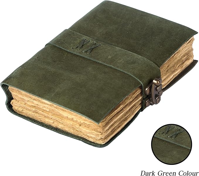 Vintage Leather Journal Handmade Buffalo Deckle Edge Paper – Leather Bound Journal for Women Men Vintage C-Lock Closure Ideal for Writing & Travel for Artists