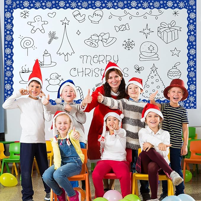 2 Rolls Winter Snowflake Bulletin Board Borders, 65.6 Ft Snowflake Scalloped Border Trim for Winter Christmas Office School Classroom Wall Chalkboard Decor