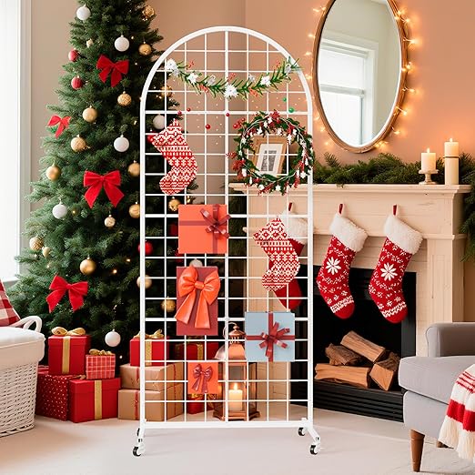 Grid Wall Panel 1PCS Display Stand 2' x 5.2' FT White Grid Wall Panels Movable Retail Display Racks Floorstanding Gridwall Heavy Duty with Wheel for Art Craft Photo Displays Fair Trade Show