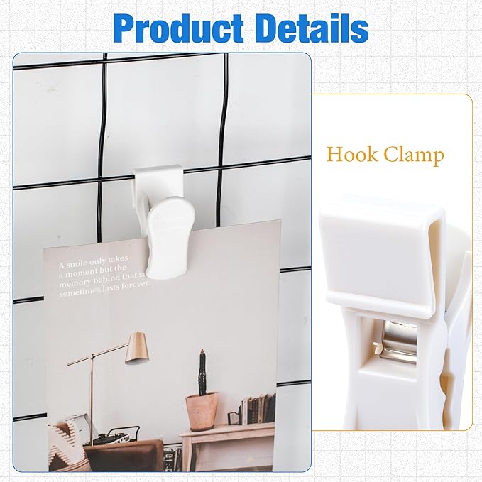 25 PCS Grid Wall Accessory Hooks Siding Clips to Hang Things Wall Grid Panel Decore Clips Gridwall Sign Holder for Home, Retail, Workspace Organization Storage Displays