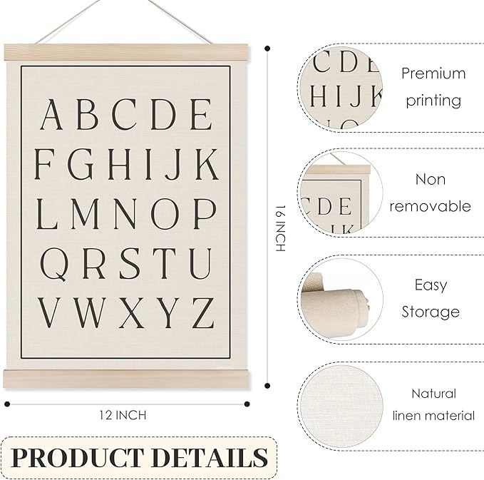 Koesus Alphabet Number Chart 1-100 Learning Wall Art Poster Hanger Frame 12x16 Inch Set of 2, Educational Canvas Pictures Prints Framed Wall Decor for Classroom Toddler Kids Room Nursery Playroom
