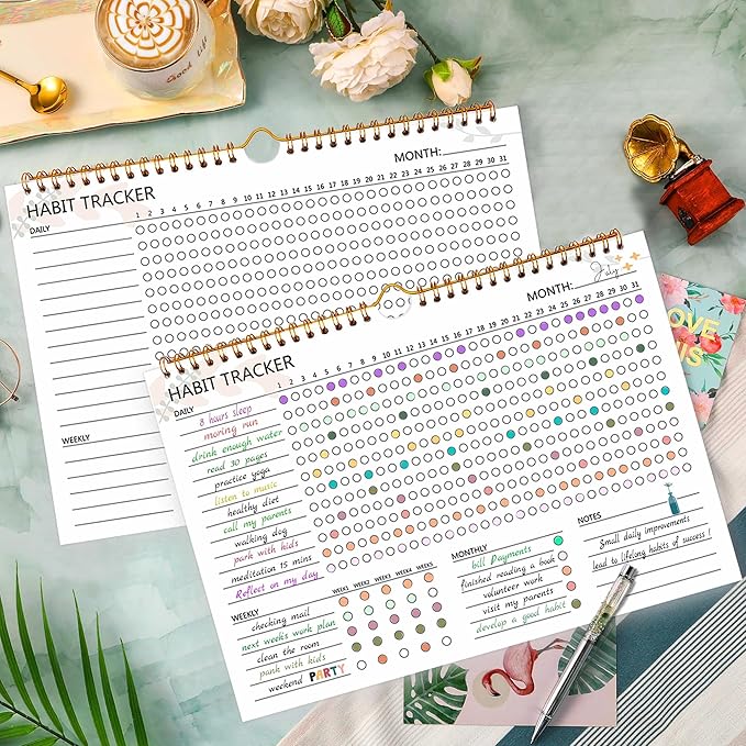 Habit Tracker Calendar - 12 Months Undated Daily Goal and Habit Tracker, Habits Tracker Journal Planner with Spiral Binding, Great Productivity Tool and Workout Calendar, 11.7"x8.5"