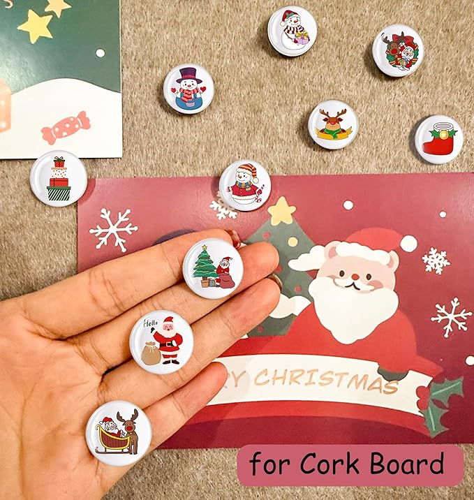 24Pcs Christmas Decorative Push pins,Cute Bulletin Board Tacks,Cork Board Tacks,Thumb Tack Decorative for CorkBoard, Office Organization or Home
