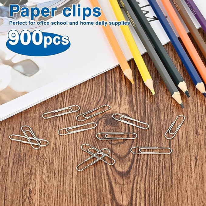 KrvyrnPaper Clips Medium 900Pcs Bulk Paper Clips, 1.3 Inch Nickel Coated, Rust Resistant, Smooth No-Snag Edges, Ideal for Office Mate Filing, School Supplies & Organizing