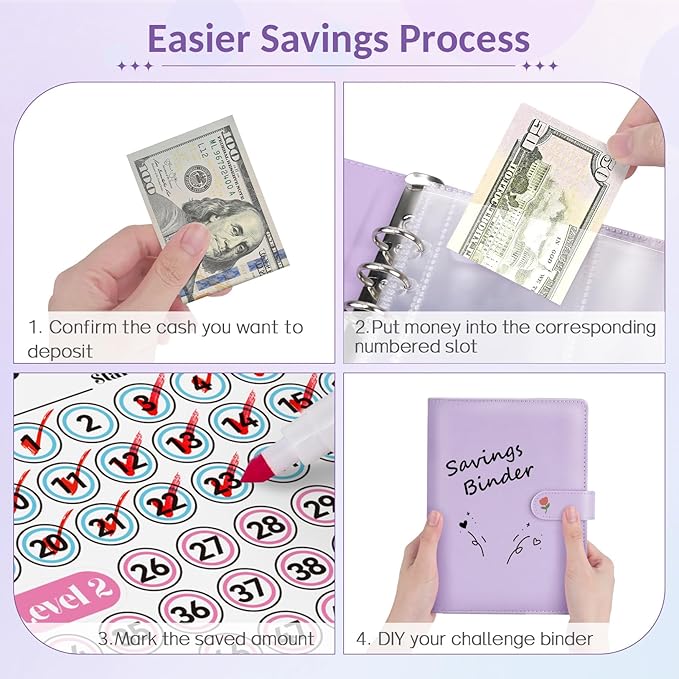 Sooez 100 Envelopes Money Saving Challenge, Savings Challenges Book with Envelopes, Flexible Saving $5050, $2600, $300, Savings Binder with 100 Pocket Pre-Number & Reusable Laminated Tracker
