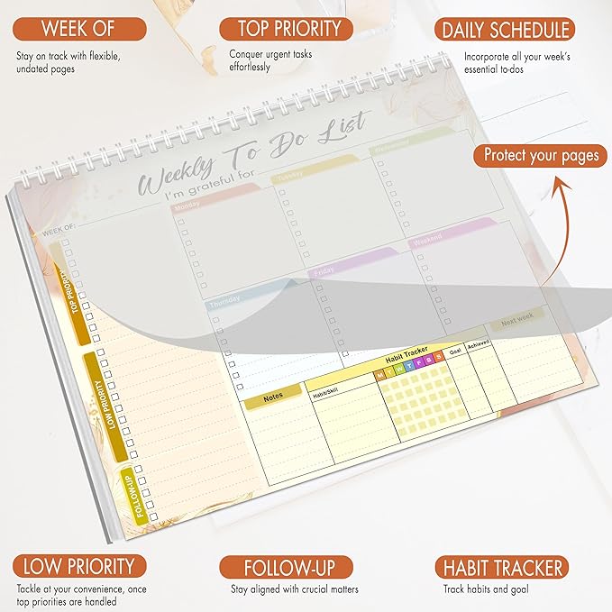 Weekly Planning To-Do-List Pad, 52 Undated Sheets for Daily To-Do Lists, Habit Tracking, Academic Scheduling, and Productivity Goals - Perfect for Work, Home, and Office Organization 8.5x11 inches