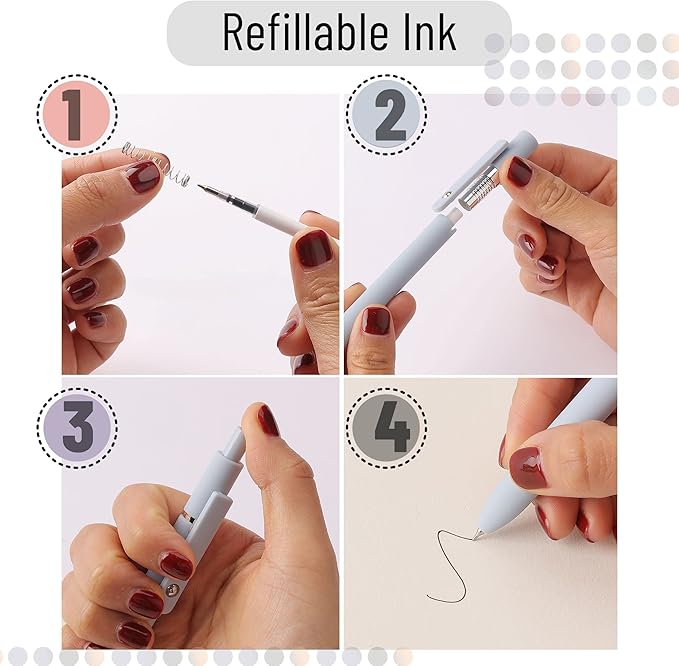 Mr. Pen - Retractable Fine Point Gel Pens, 12 Pack, Morandi Barrels, Fast Dry Black Ink, 0.5 mm Cute Aesthetic Pens for Journaling