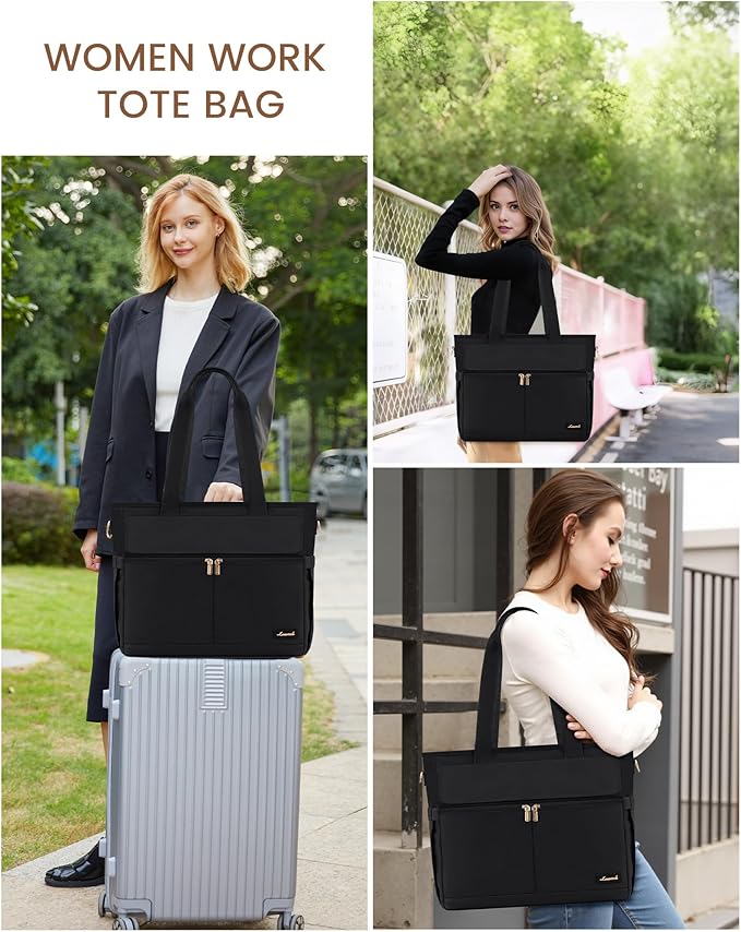 LOVEVOOK Teacher Tote Bag for Women, 15.6 Inch Laptop Bag with Inside Large Cup Pocket, Large Capacity&Multi-Pockets Nurse Work Bag, Professional Briefcase Business Purse Handbag Gifts, Black