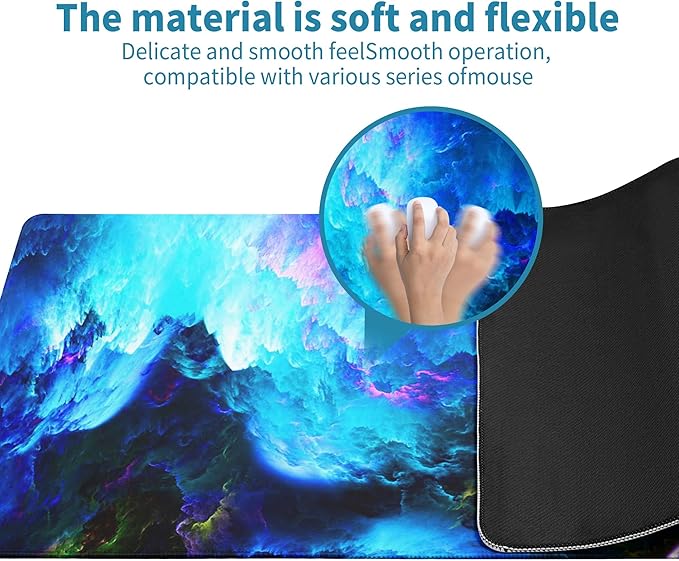 Dazzling Galaxy Gaming Mouse Pad Blue Desk Mat XL Mouse Gaming Pads, Starry Sky Keyboard Pads Extra Large Desktop Computer Mats with Non-Slip Base & Stitched Edges, Vintage Office Decor 31.5x11.8