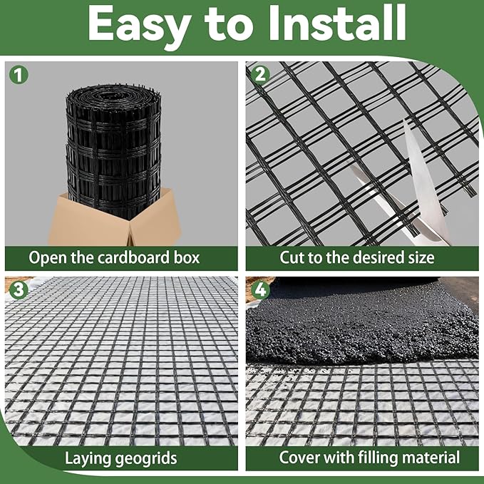 4ft x 50ft Fiberglass Geogrid for Retaining Walls, Bi-Directional 50kN Tensile Strength Geo Grid, 0.8" Mesh Soil Stabilization Fabric for Retaining Walls Up to 6 ft, Driveways & Ground Reinforcement