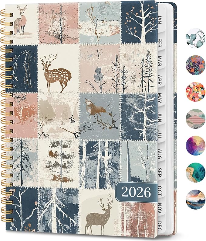 2026 Planner, Weekly and Monthly Calendar Planner Book, January 2026 - December 2026, Hardcover Spiral Planner with Monthly Tabs, Notes Pages, Perfect for Women & Men, A5 (6.4" x 8.5") - Deer