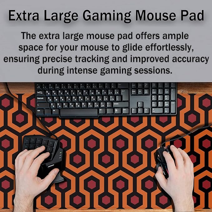 Office Desk Mat Red Yellow Big Mouse Pad Gaming Desk Pad Full Desk Mat Non-Slip Rubber Base Waterproof with Stitched Edges 35.4" X 15.7" for Game Office, The Shining Carpet Style