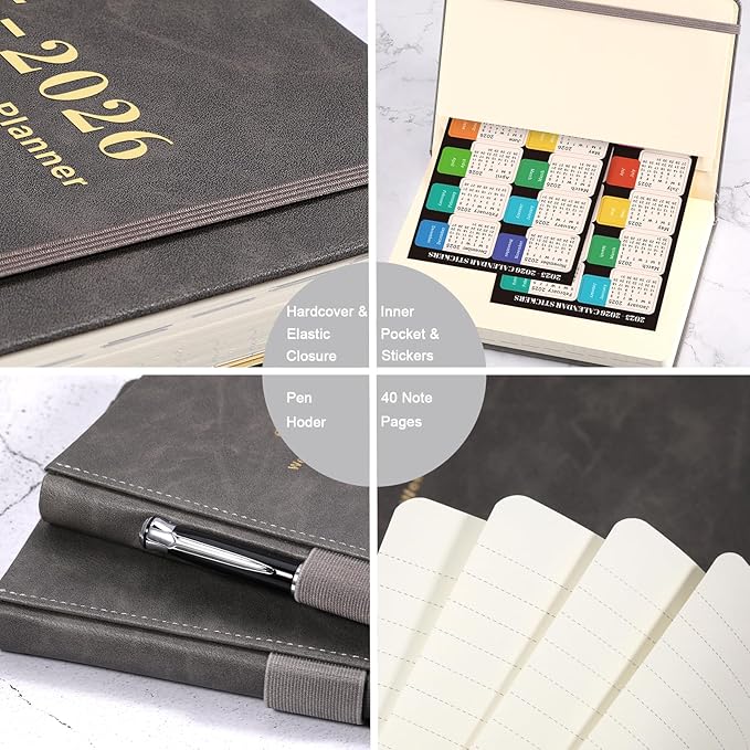 2026 Planner - 2026 Weekly & Monthly Planner with Calendar Stickers, JAN 2026 - DEC 2026, 5.75" X 8.25", 2026 Calendar/Planner with Premium Thicker Paper, Pen Holder, Inner Pocket and 44 Notes Pages - Gray