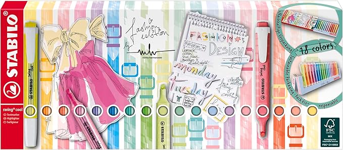 STABILO Highlighter swing cool - Deskset of 18-8 x Neon Colors + 10 x Pastel Colors, Portable, Clip Closure