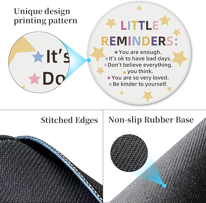 Inspirational Quote Mouse Pad for Desk, Star White Small Cute Mousepad with Non-Slip Base, Round Mouse Pads for Laptop Gaming, Computer Mouse Mat for Desk Accessories Office Decor Supplies