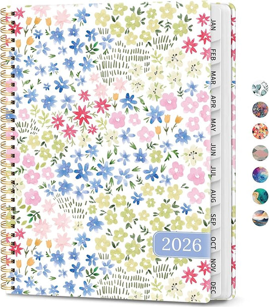 2026 Planner, Weekly and Monthly Calendar Planner Book, January 2026 - December 2026, Hardcover Spiral Planner with Monthly Tabs, Notes Pages, Perfect for Women & Men, A4 (8.5" x 11") - Ditsy