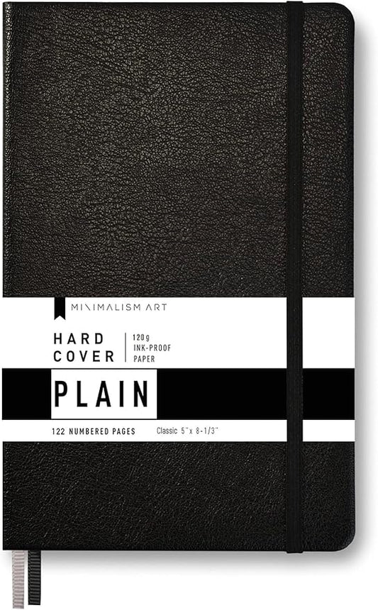 Minimalism Art, Premium Hard Cover Notebook Journal, Classic 5" x 8.3", 122 Numbered Pages, Gusseted Pocket, Ribbon Bookmark, Extra Thick Ink-Proof Paper 120gsm, San Francisco (Plain, Black)